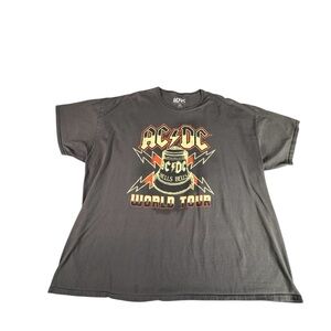 AC/DC Hells Bells World Tour T-Shirt 4XL Gray Band Tee 100% Cotton Vintage Look